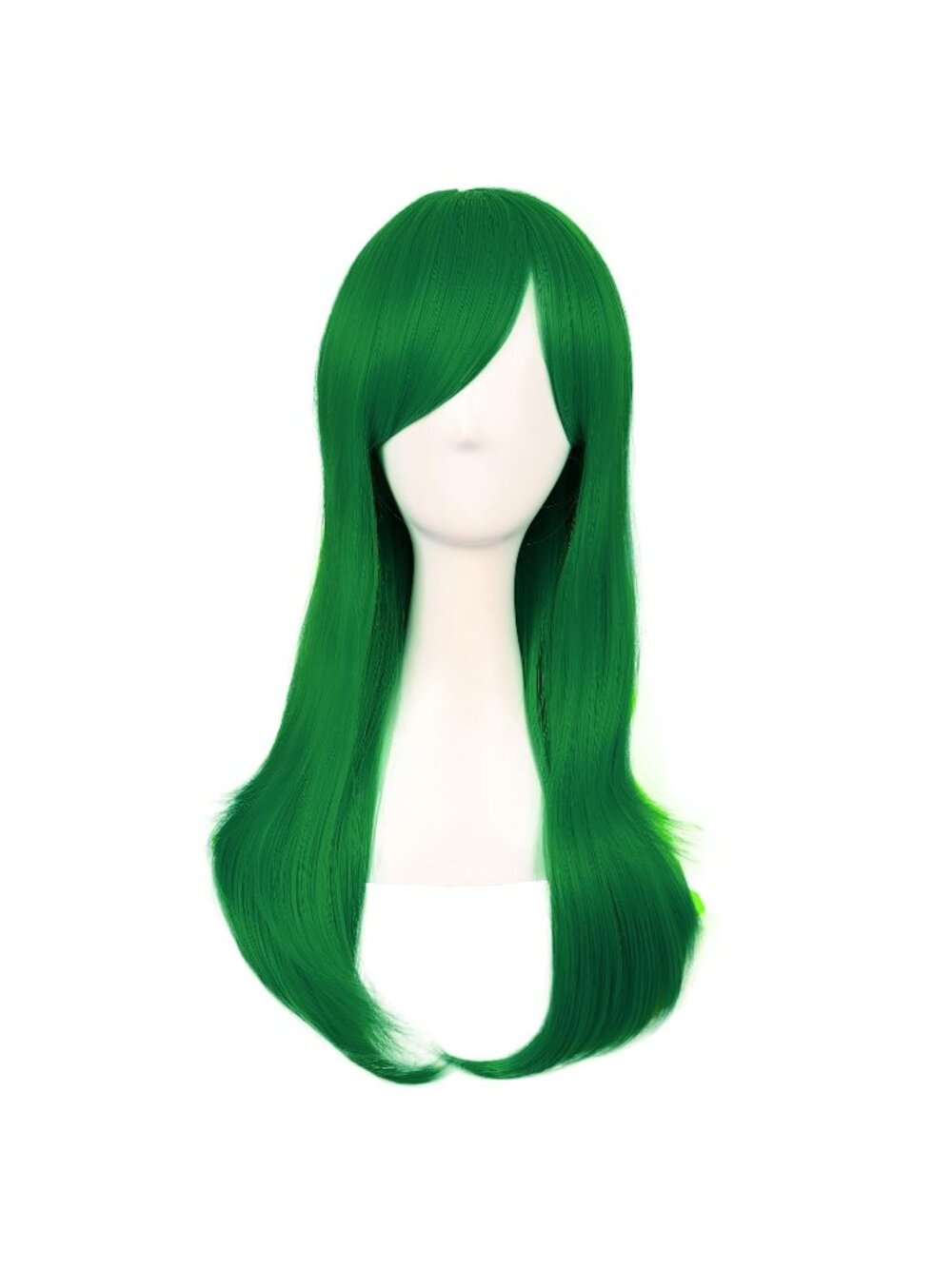 Women's Grass Green 24 Inch Heat Resistant Long Side Bang Wavy Curly Cosplay Wig
